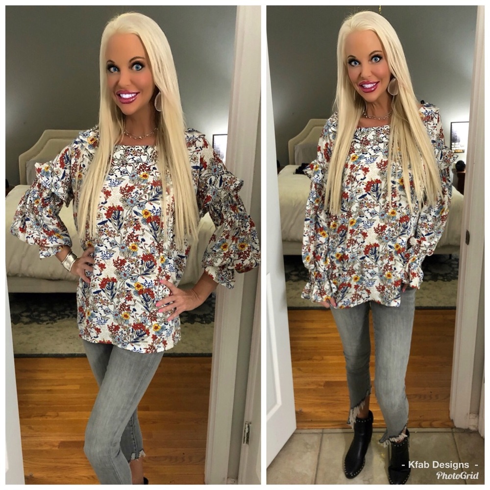 💕LAST 1! Floral Lightweight Ruffle Sleeve Top! - Picture 3 of 4